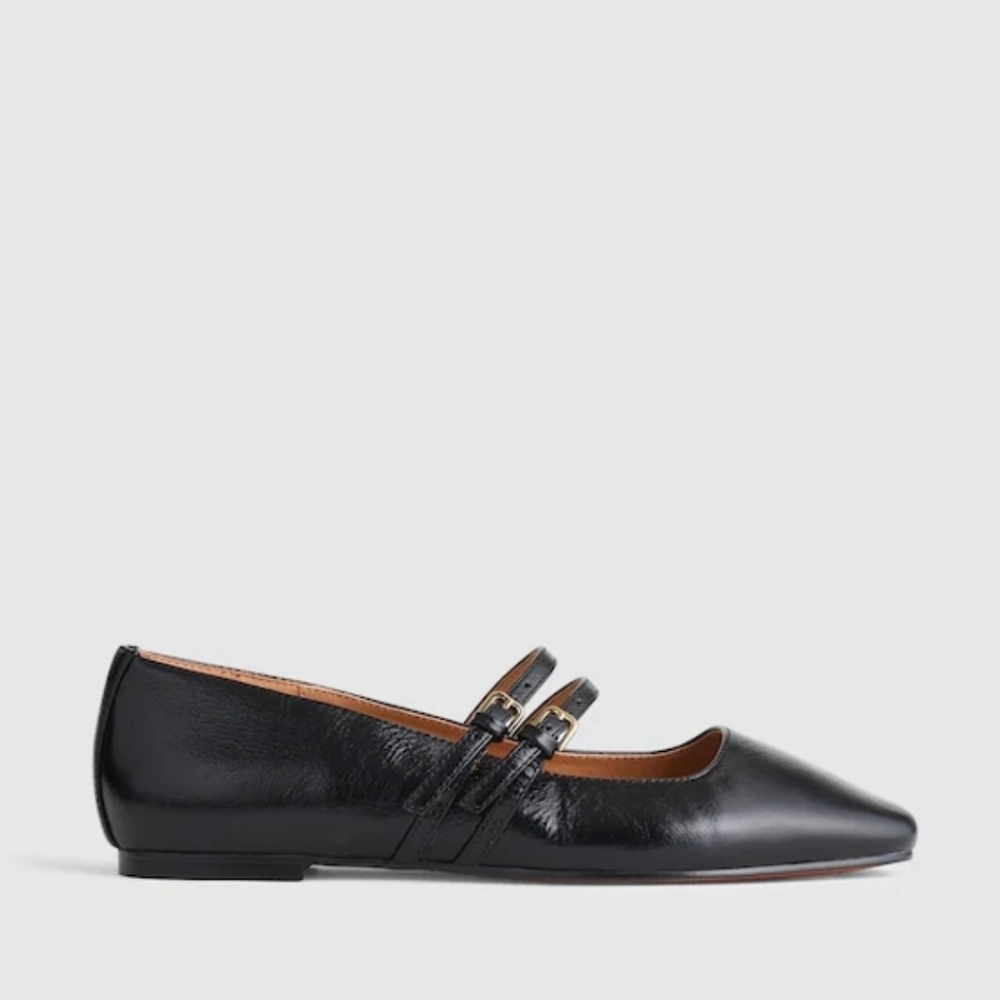 New! Madewell The Greta Double-Strap Ballet Flat in Leather True Black 6.5 - Picture 2 of 13